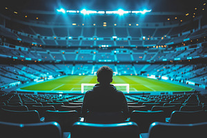 Solitary fan sitting in stadium, a Photo by rarrarorro