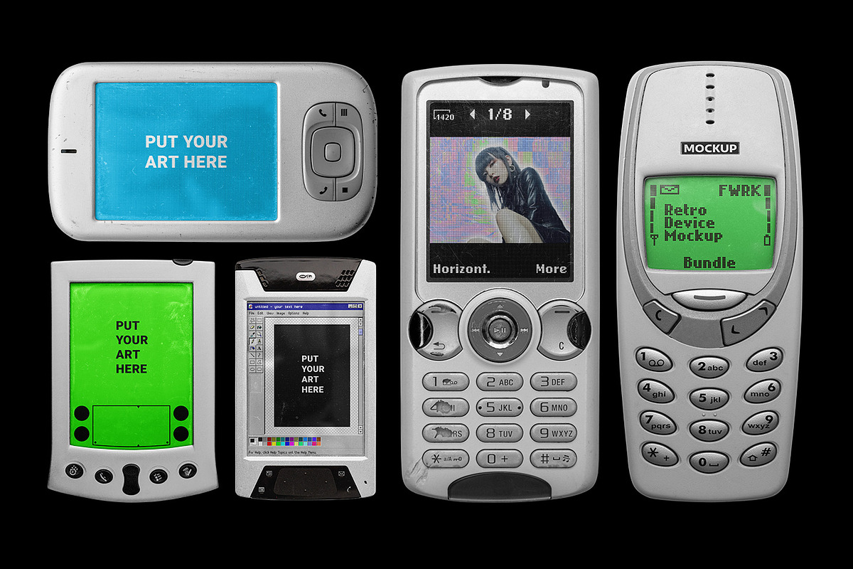 Retro Mobile Device Mockup Bundle, a Device Mockup by FLYERWRK (Photo 1 of 11)