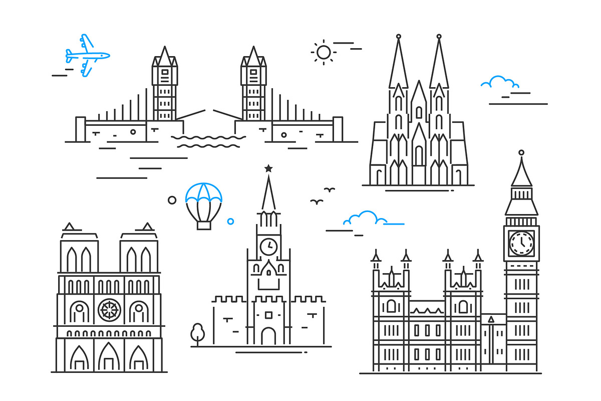 Line Design Landmarks Icons Set, an Outline Icon by Boyko Pictures (Photo 7 of 9)