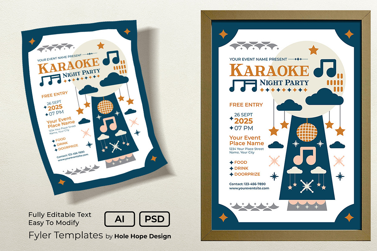 Folk Art Karaoke Night Flyer, a Flyer Template by Hole Hope Design (Photo 2 of 10)