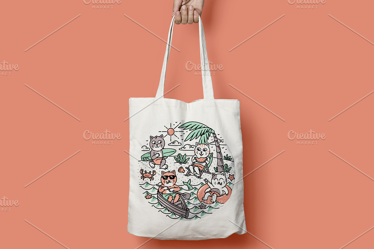 cute cats on the beach 2, an Animal Illustration by gunaonedesign (Photo 4 of 4)