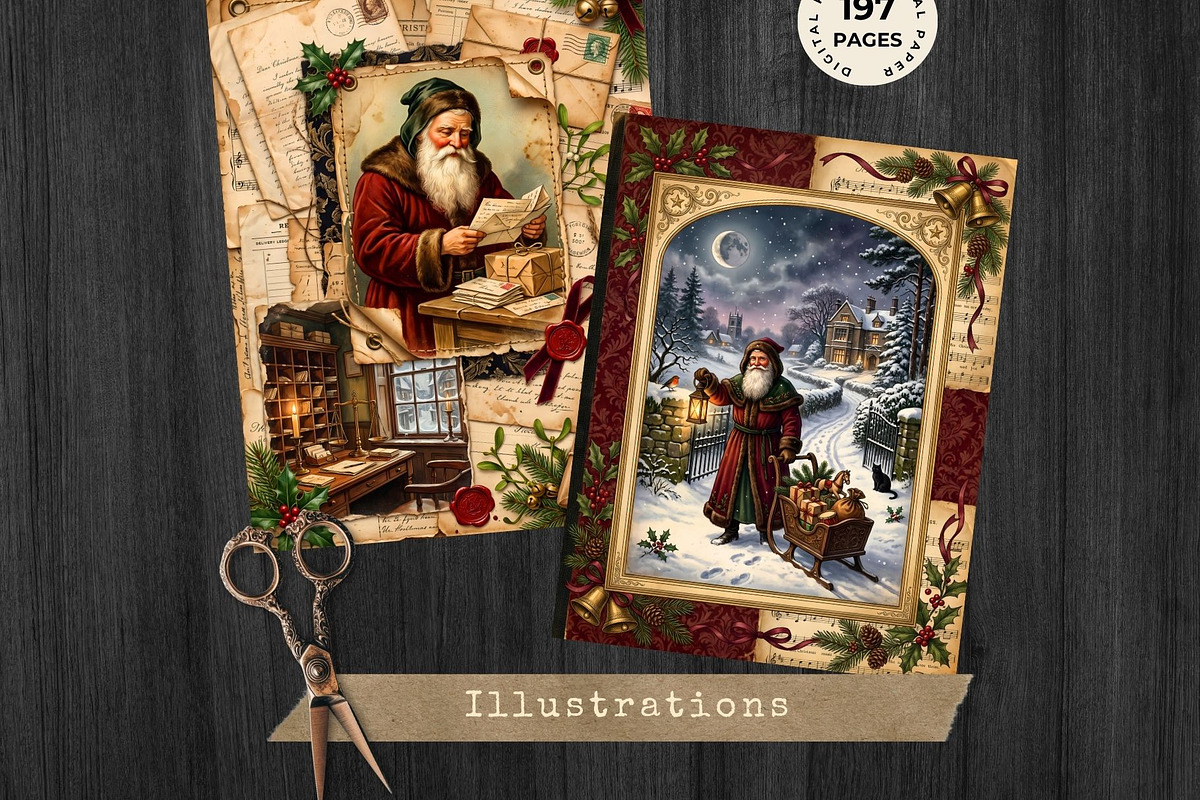 Victorian Christmas Junk Journal KIT, a Seasonal Illustration by ThatsDesignArt (Photo 7 of 20)