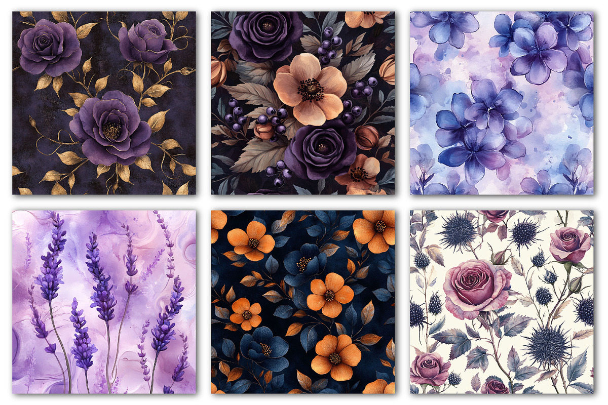 Purple Florals Digital Papers, a Texture Illustration by Dream Creation (Photo 3 of 4)