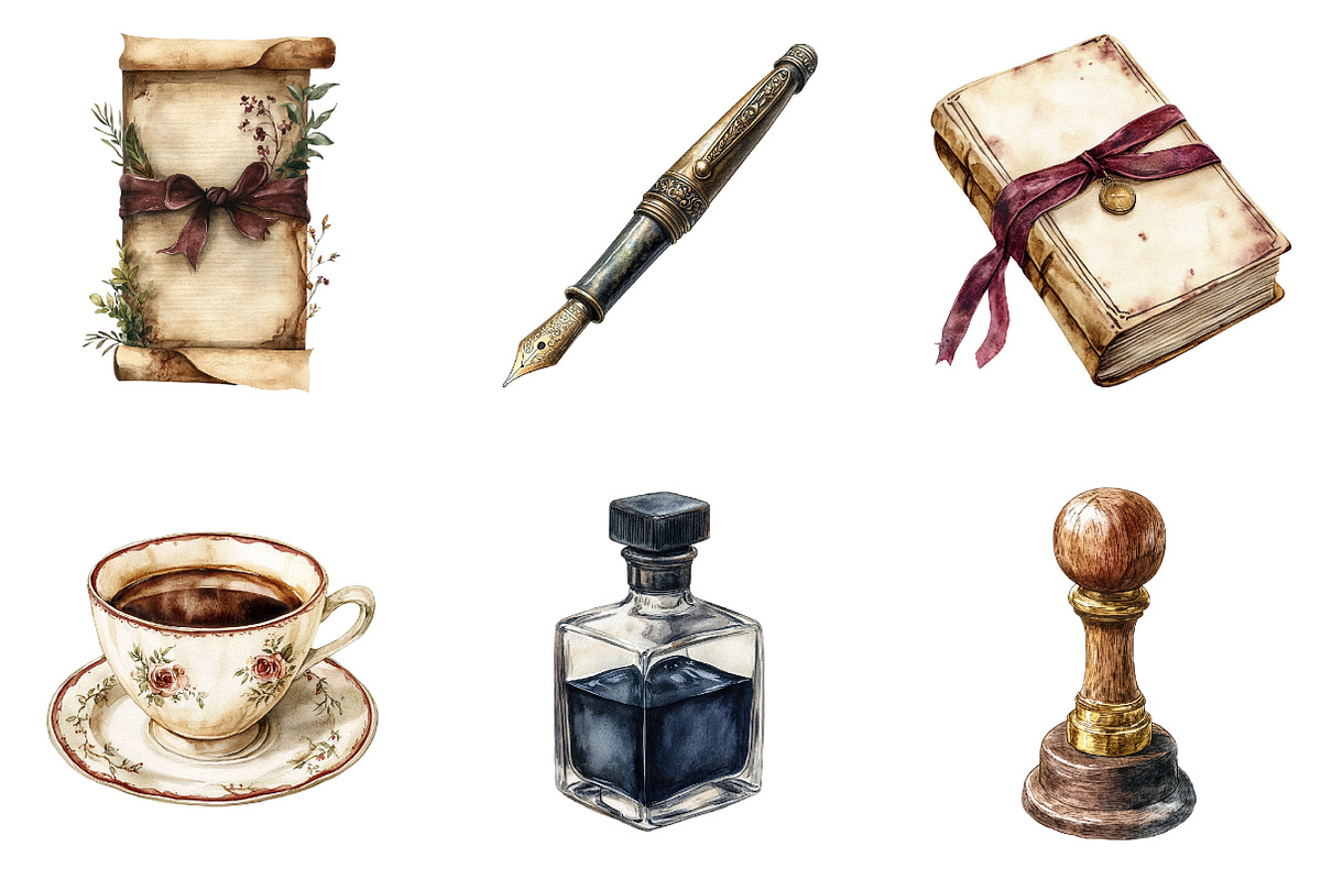 Writer Book love Clipart Set, a Seasonal Illustration by Designking (Photo 3 of 5)