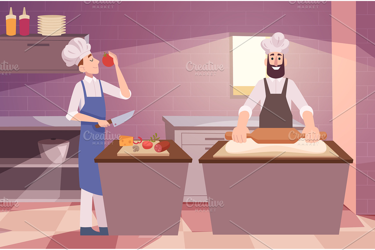 Chef restaurant. cooking characters, a Food Illustration by Onyx