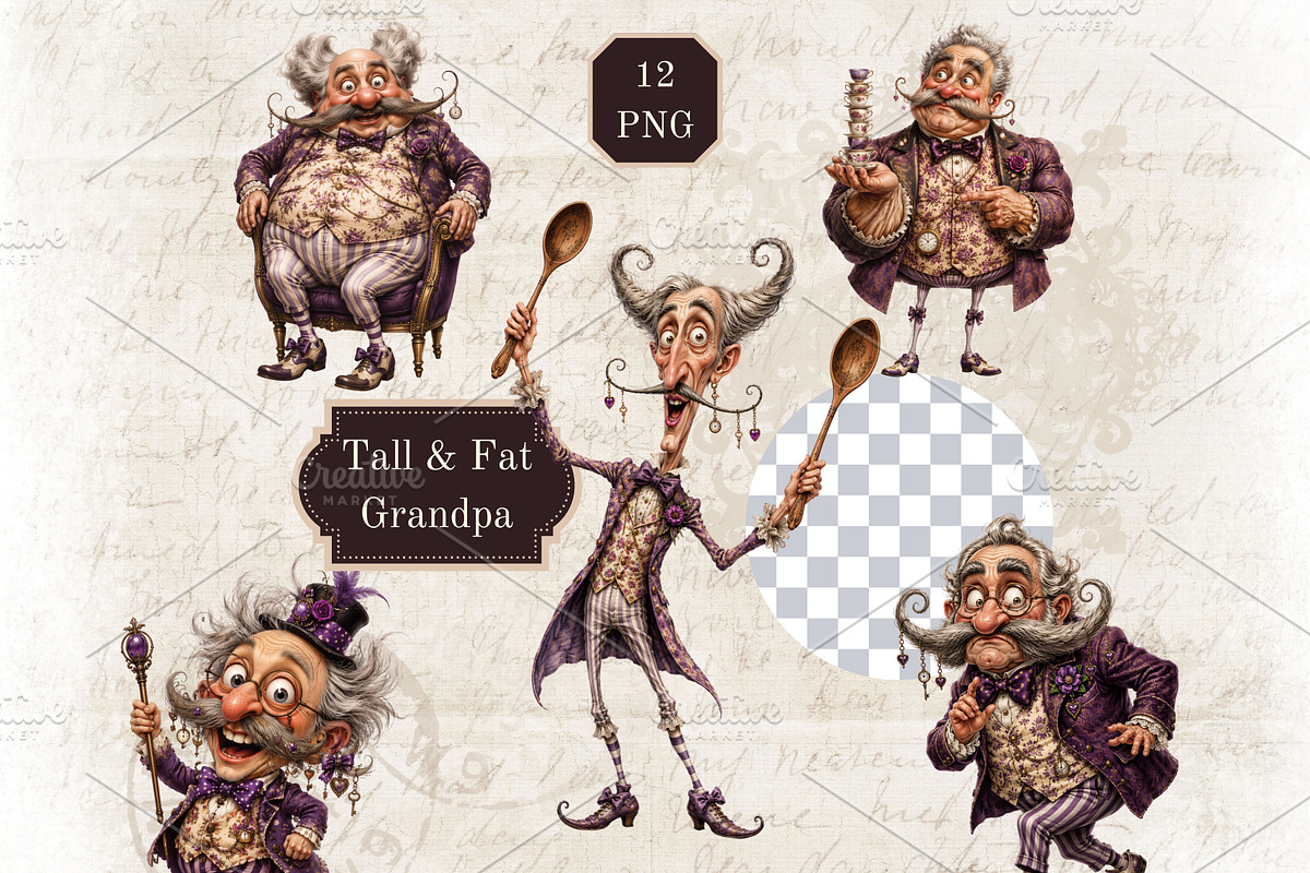 Tall and Fat Clipart Character Set, a Decorative Illustration by Print Haven Mochi Vintage (Photo 5 of 6)