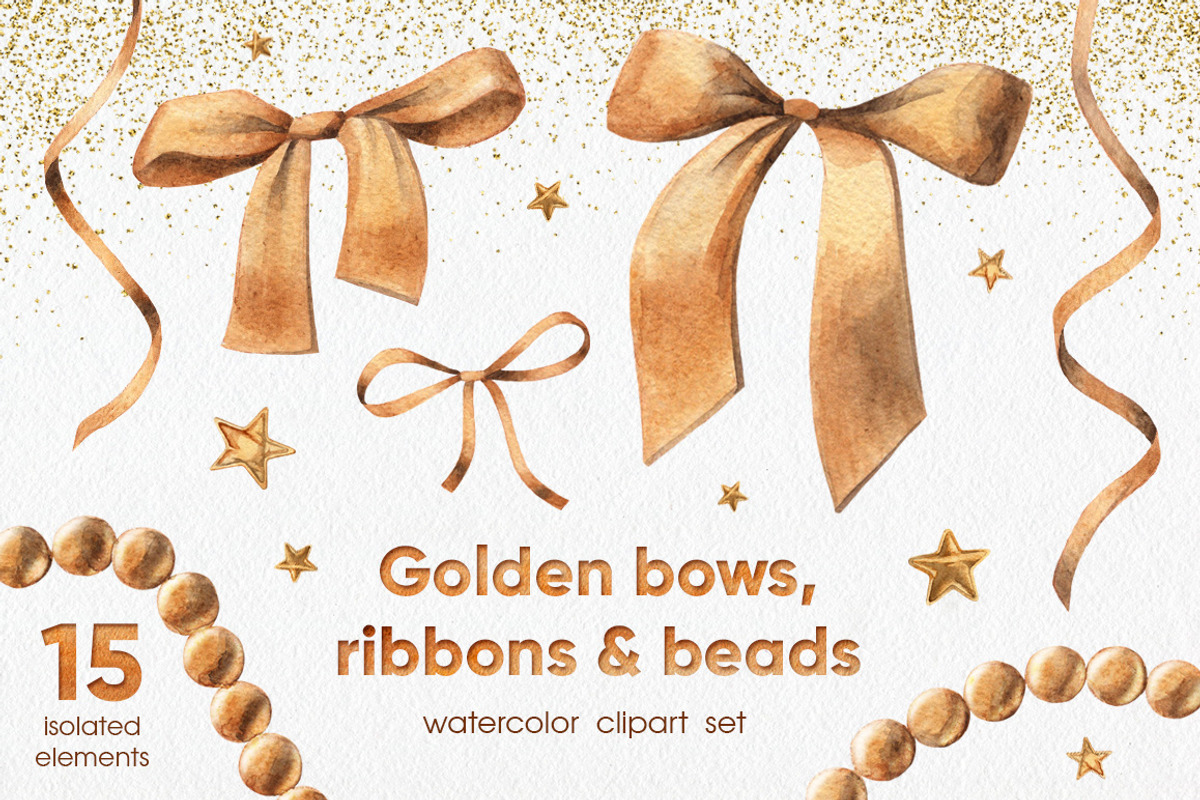 Golden Bows, Ribbons & Beads, a Decorative Illustration by Anastasia Koba (Photo 1 of 4)