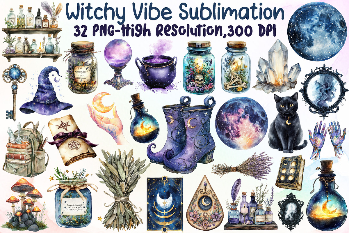 Witchy Vibe Sublimation Clipart, an Illustration by Sublimation Artist (Photo 1 of 6)