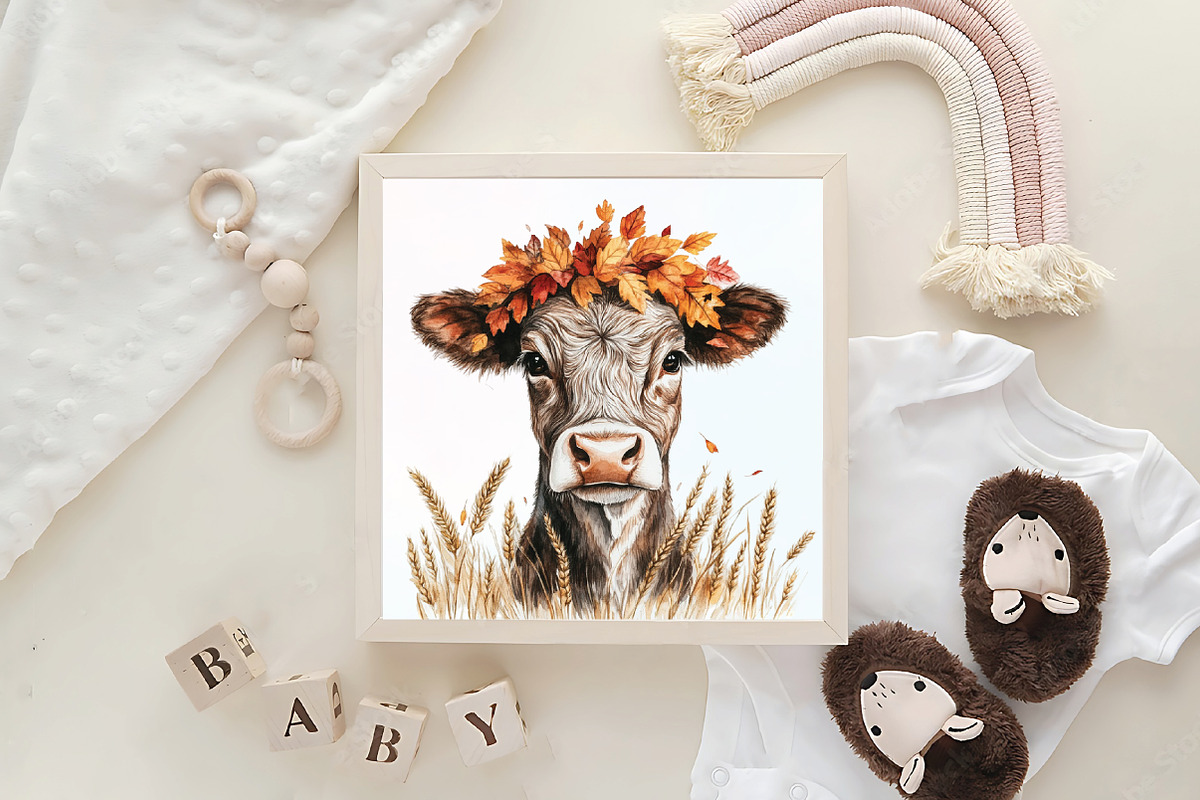 Watercolor Autumn Cow Clipart, an Illustration by CraftArtStudio (Photo 6 of 6)