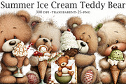 Summer Ice Cream Teddy Bear Clipart, a Seasonal Illustration by Designworld (Thumbnail 1 of 10)