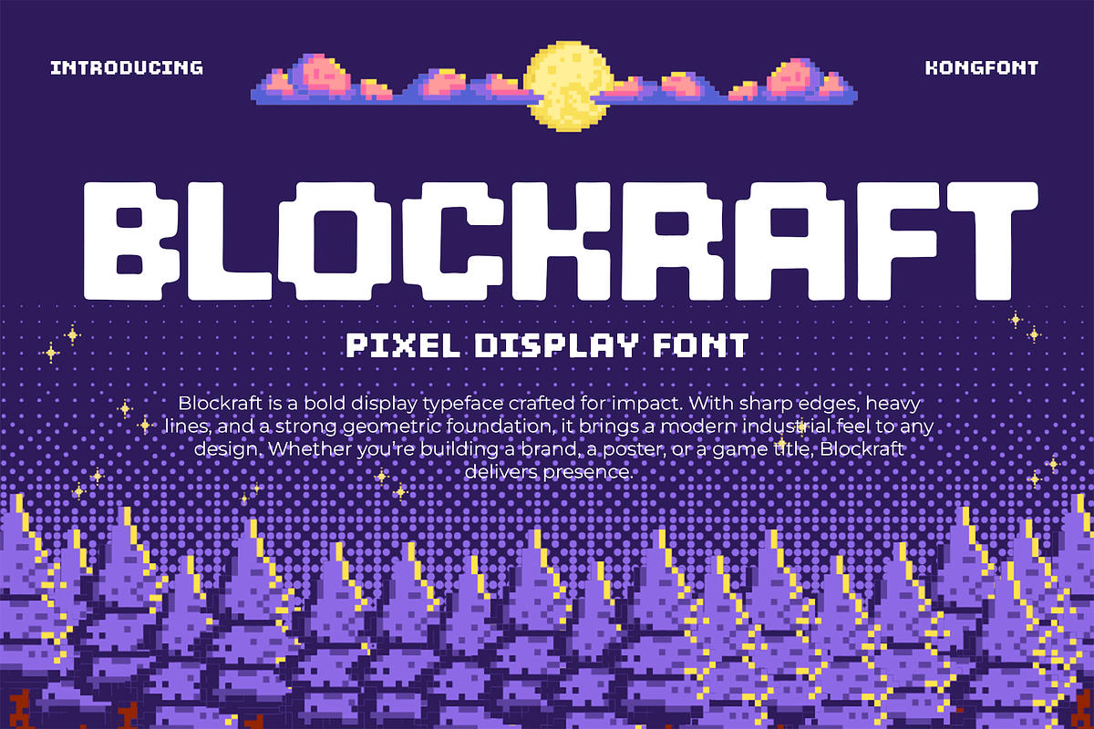 Blockraft – Pixel Display Font, a Sans Serif Font by overlaytemplates (Photo 1 of 5)