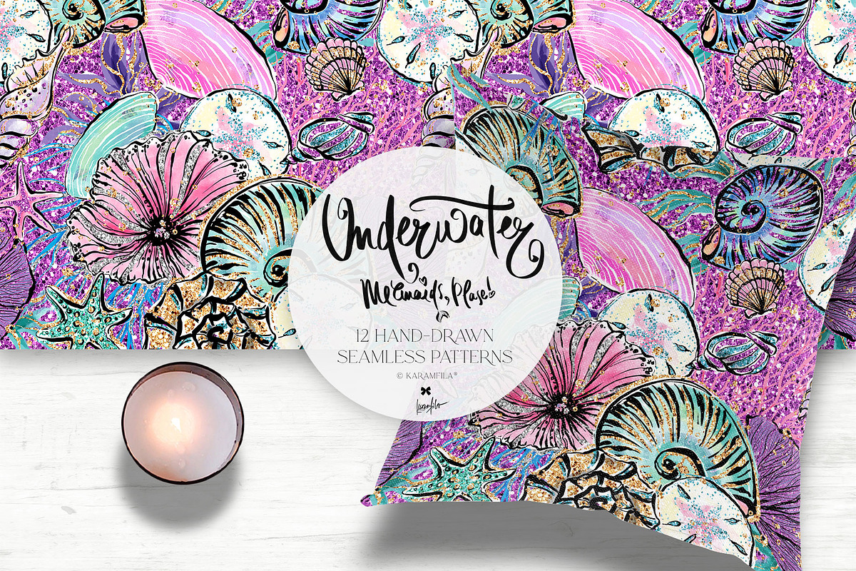Underwater Glitter Seamless Patterns, a Pattern Graphic by KaramfilaS (Photo 7 of 15)