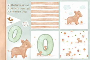 Pokraky_Cute Baby Boar, an Animal Illustration by Pokraky