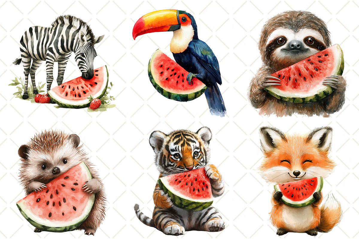 Summer Animals Enjoy Watermelon, an Illustration by Black Bird Studio (Photo 4 of 5)