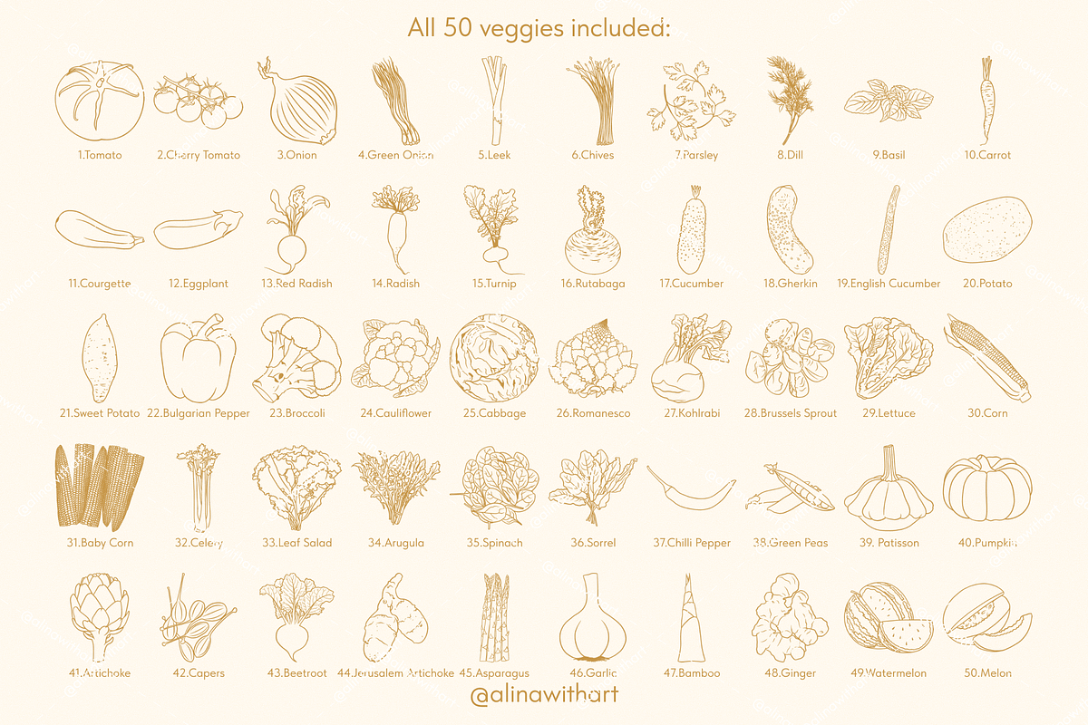 Minimal Veggie Illustrations, a Food Illustration by alinawithart (Photo 3 of 12)