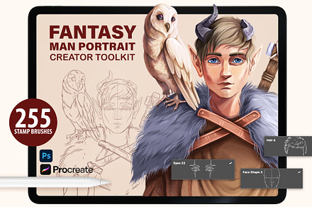 PROCREATE PS FANTASY MEN PORTRAIT, a Brush Add-On by AlexandraArt