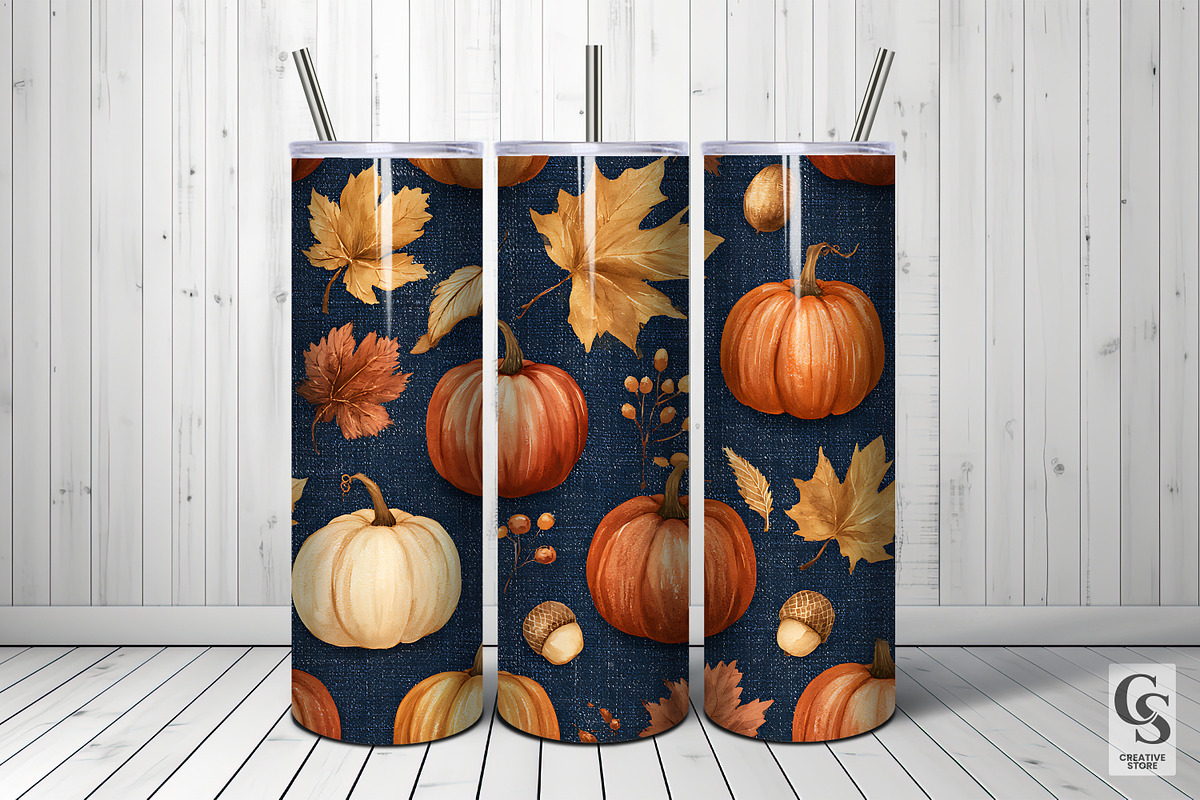 Denim Pumpkin & Leaves Pattern, a Pattern Graphic by Creative Store (Photo 5 of 5)