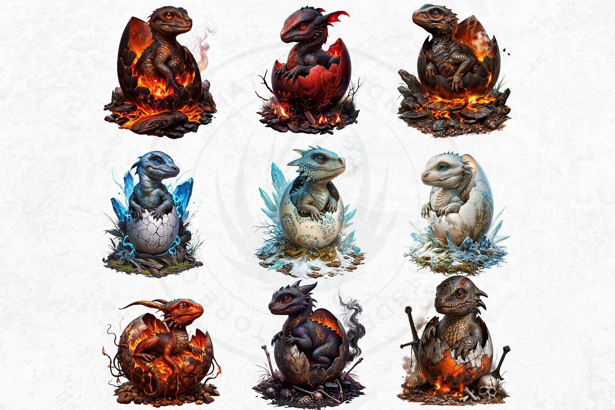 Newborn Dragons clipart set, an Animal Illustration by ThatsDesignArt (Photo 9 of 10)
