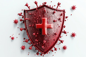 Red shield protects against virus he, a Photo by Pixeness Studio
