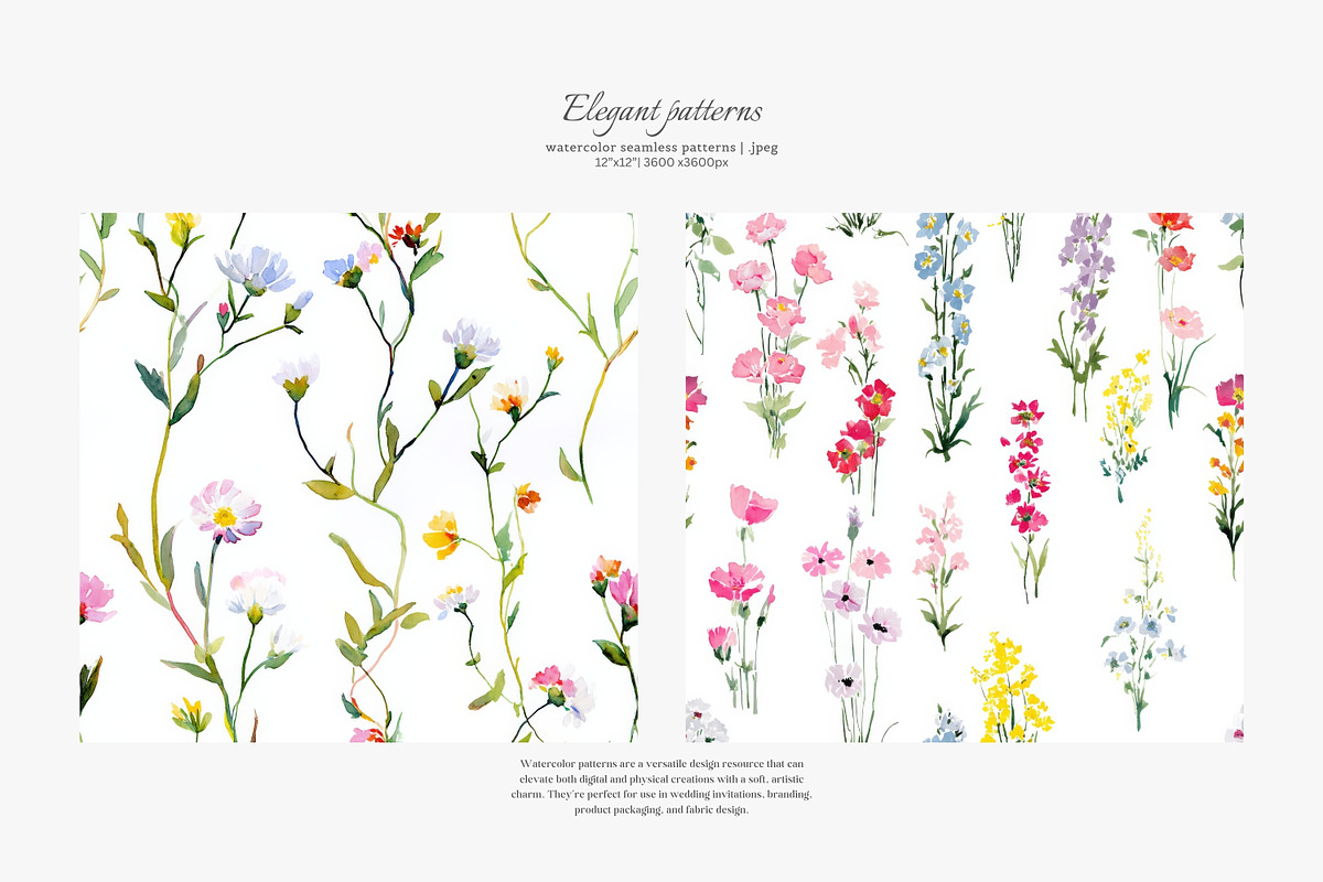 watercolor wildflower pattern set, a Pattern Graphic by Patishop Art