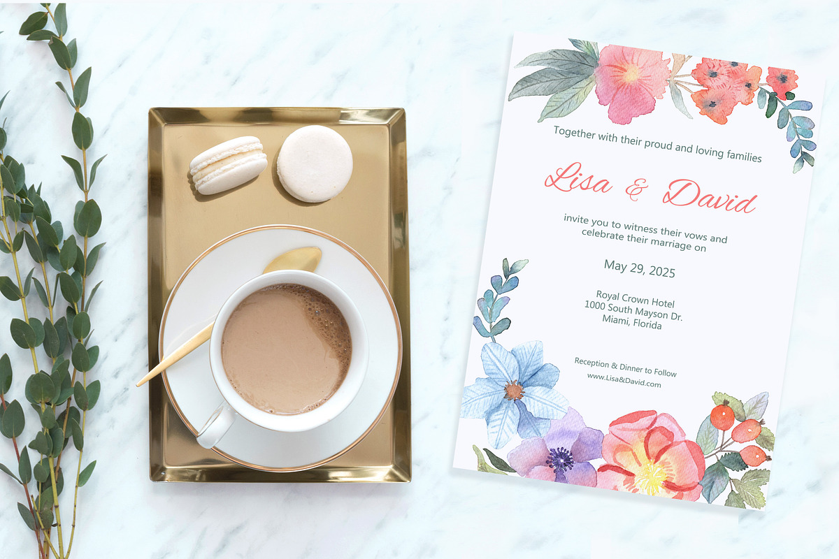 Floral Watercolor Wedding Invitation, an Invitation Template by Love Design (Photo 2 of 7)