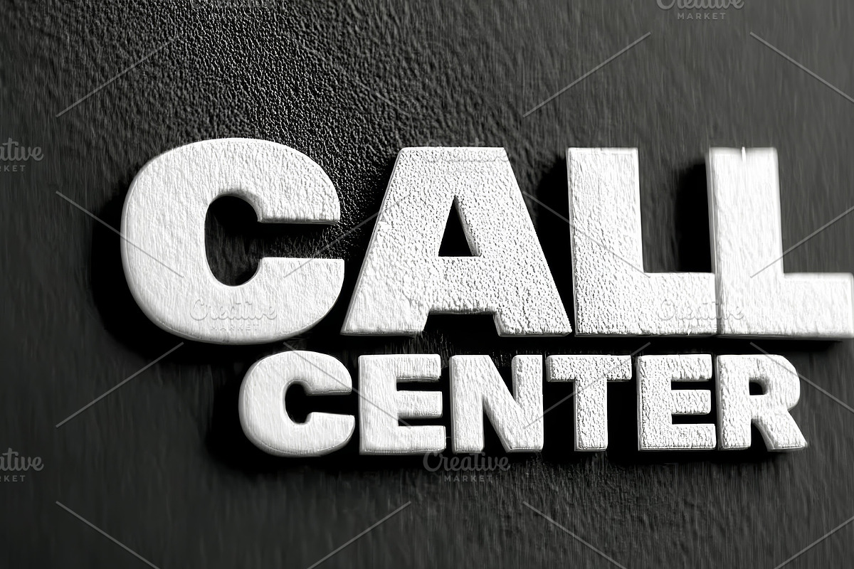 Call center signage in bold white 3D letters on dark wall for office and busine, an Illustration by AS photostudio