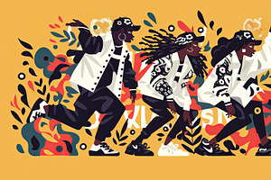 Three fashionable friends expressing energy and style in vibrant urban art sett, an Illustration by AS photostudio