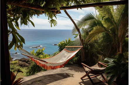 tropical patio with hammock, potted, a Sports & Recreation Photo by Sergey Kotenev