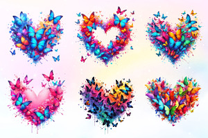 Colorful Butterflies Heart Clipart