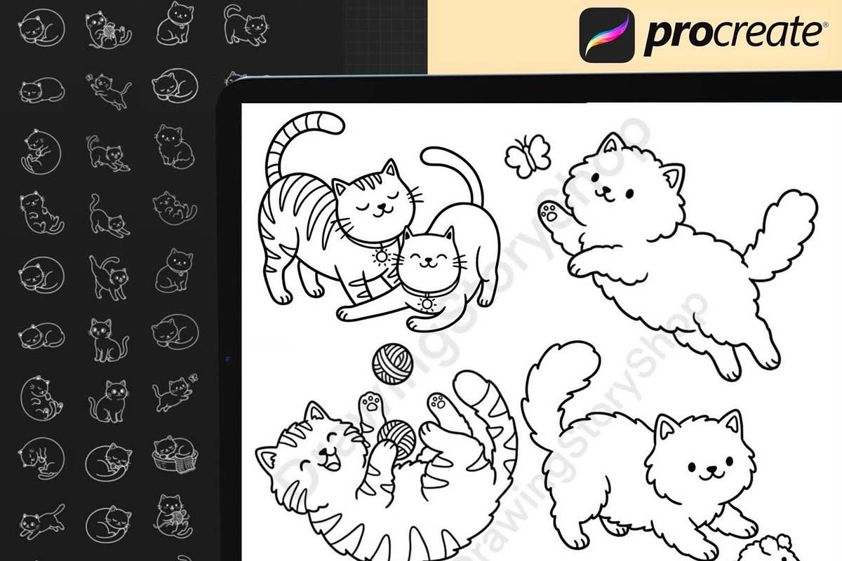 130 Kawaii Cat Procreate Stamps, a Brush Add-On by DrawingStoryShop (Photo 5 of 12)