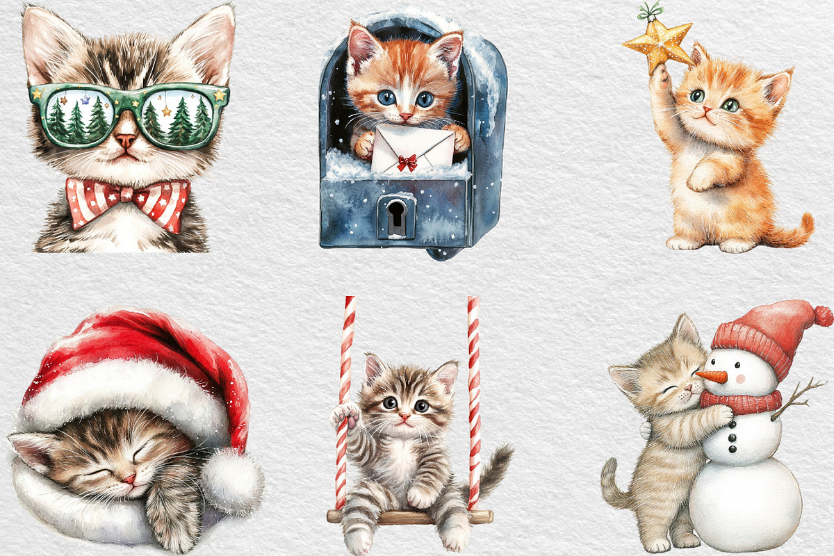 Christmas Kitten Clipart, an Illustration by Black Bird Studio (Photo 6 of 6)