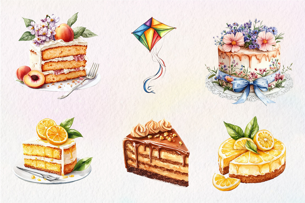 Watercolor Cake Clipart PNG, an Illustration by CreationArt (Photo 4 of 5)