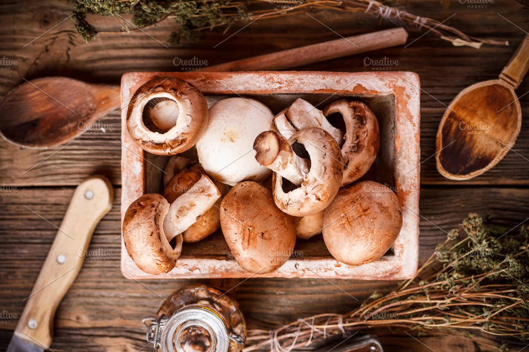 Brown mushrooms featuring bowl, brown, and champignon