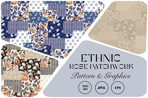 Ethnic Rose Floral Patchwork Pattern