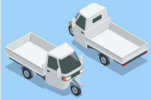Isometric small flatbed truck in two, a Transportation Illustration by Golden Sikorka