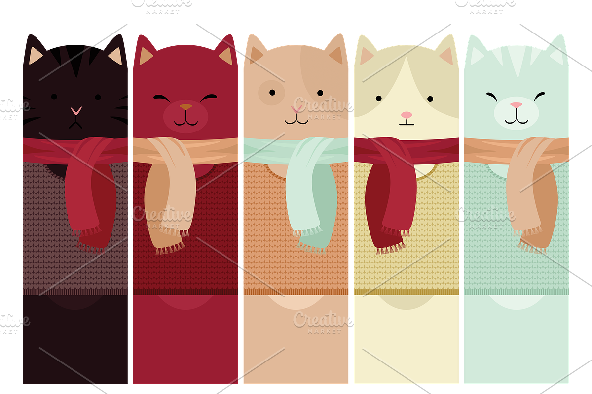 5 Cute Cats Printable Bookmarks, a Stationery Template by land art (Photo 6 of 7)