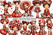 Quirky Valentine Girl Clipart Bundle, an Illustration by Canvas Craft (Thumbnail 1 of 6)