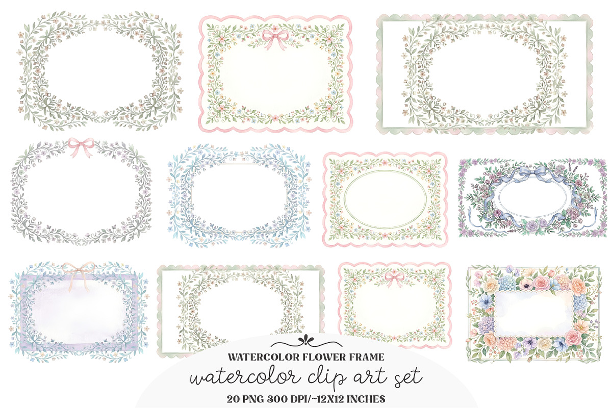 Watercolor Flower Frame Clipart, an Illustration by GatewayDesign (Photo 1 of 3)