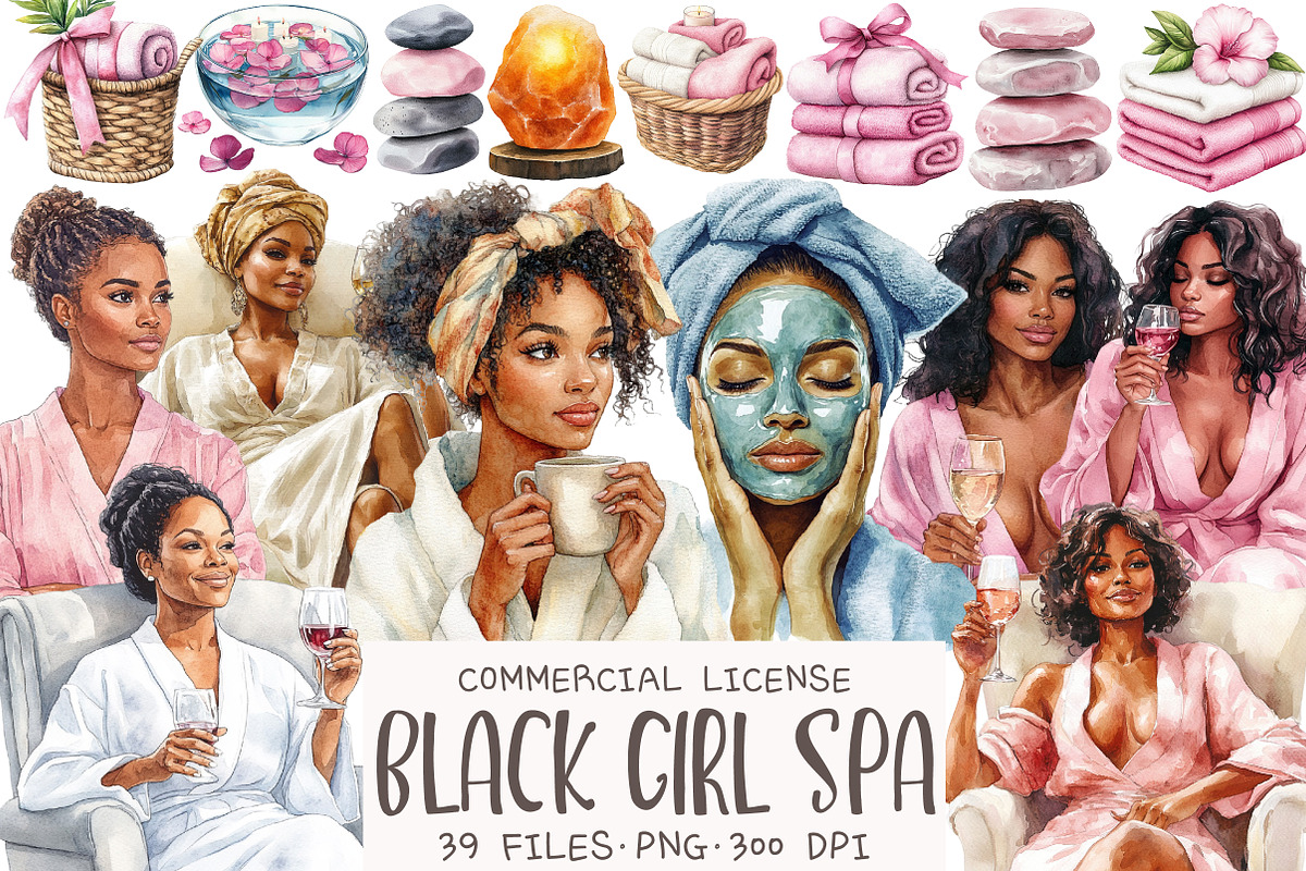Black Girl Spa Day Clipart, an Illustration by OK Design (Photo 1 of 5)
