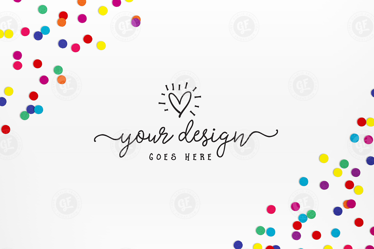 Rainbow confetti on white background, a Print Template by Garlic Friday Design