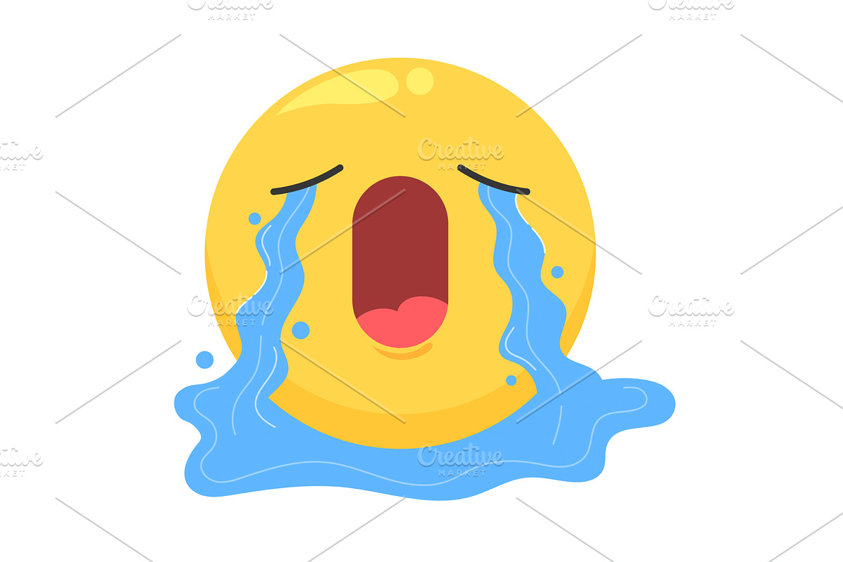 Yellow face emoji crying with blue, an Illustration by seahorsevector