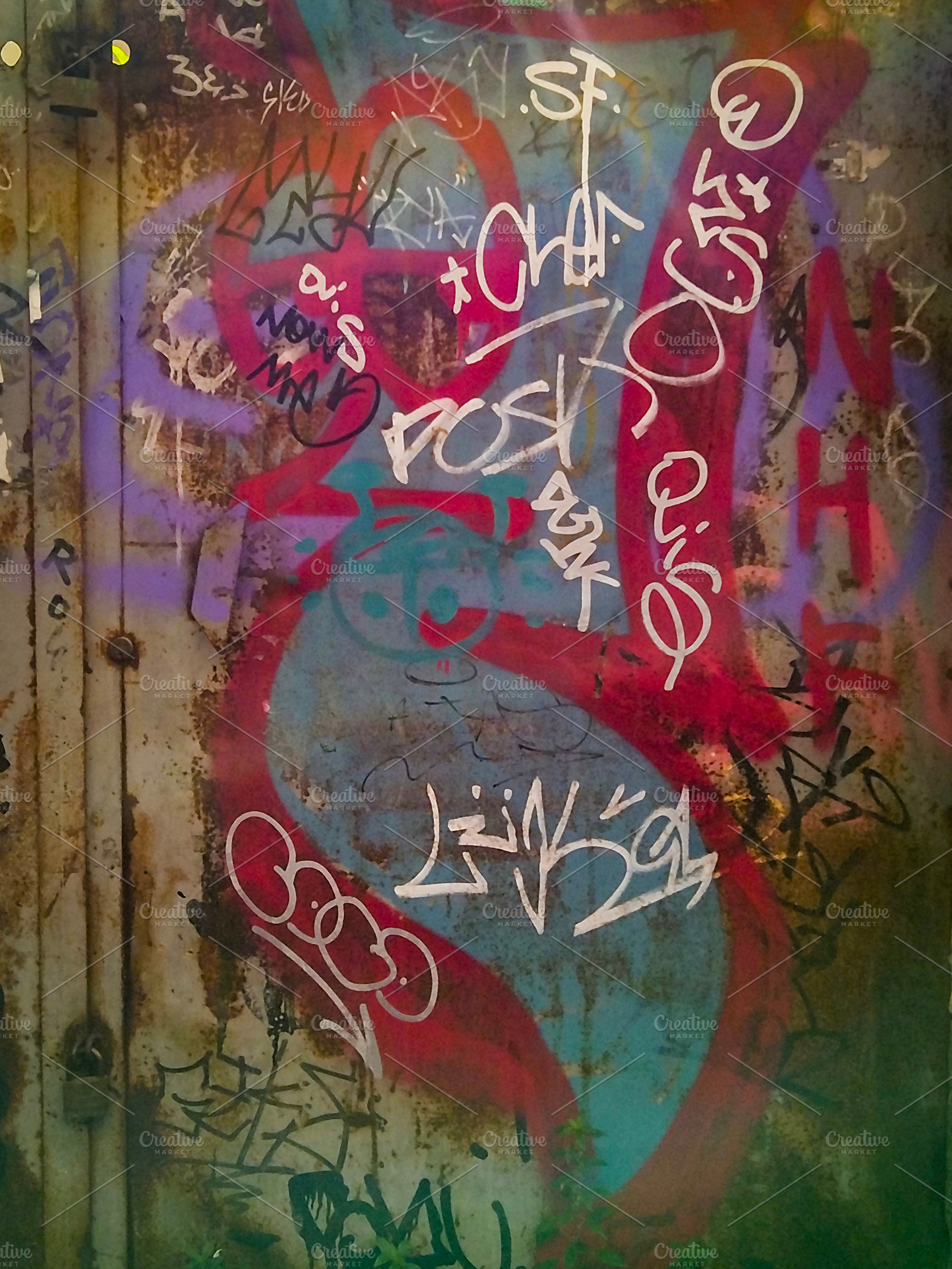 Graffiti-covered mirror with red dragon, an Abstract Photo by DanFLCreativo