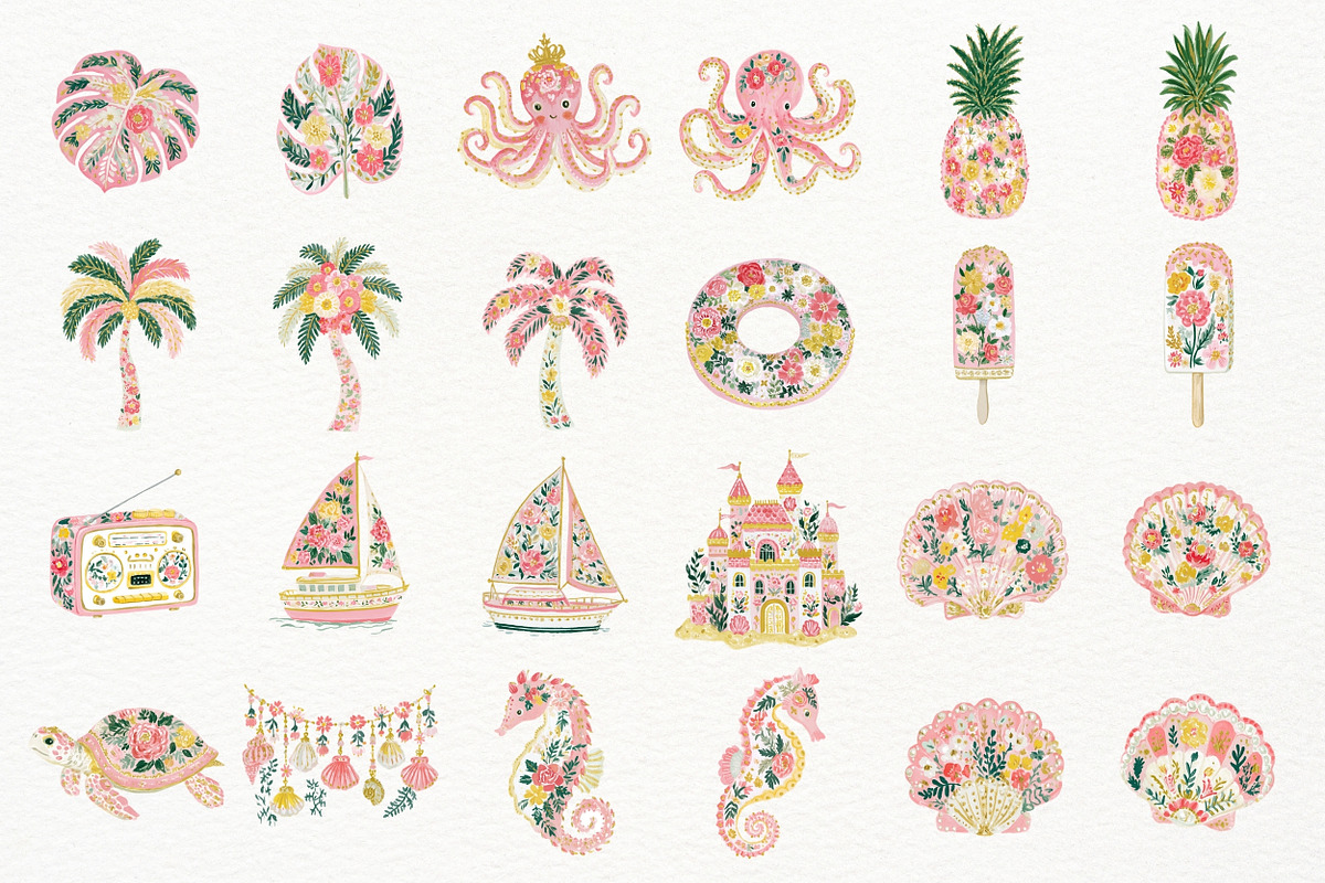 Coquette Coastal Watercolor PNG, a Seasonal Illustration by Nicolle's Colorful Art (Photo 4 of 5)