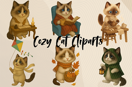 Cute & Cozy Cat Cliparts Vol.02