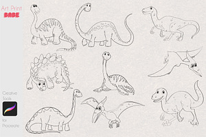 Dinosaur Stamp Children Coloring Art