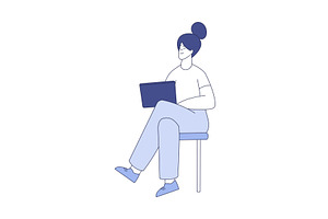Smiling Woman Sitting with Tablet, a Person Illustration by TopVectors