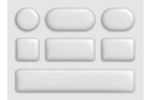 3d white buttons. Plastic rectangle, an Object Illustration by Frogella