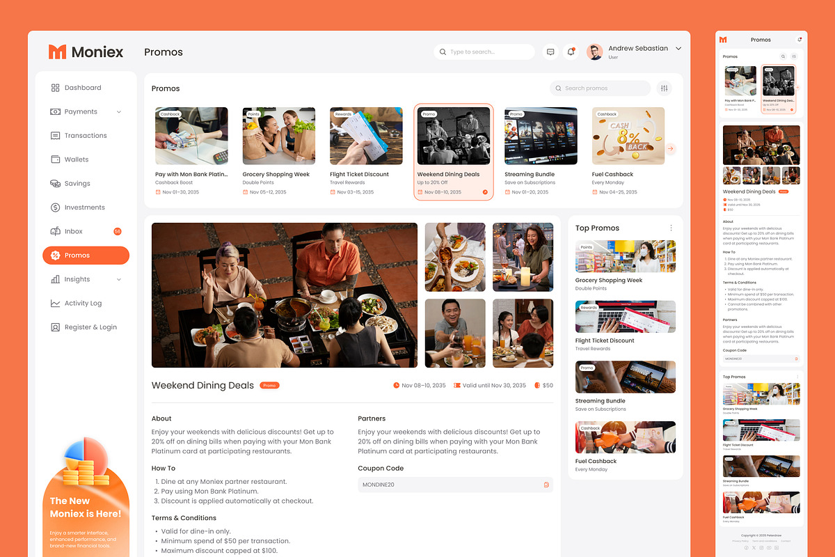 Moniex – Finance Dashboard UI Figma, an UI Kit Template by peterdraw (Photo 4 of 7)