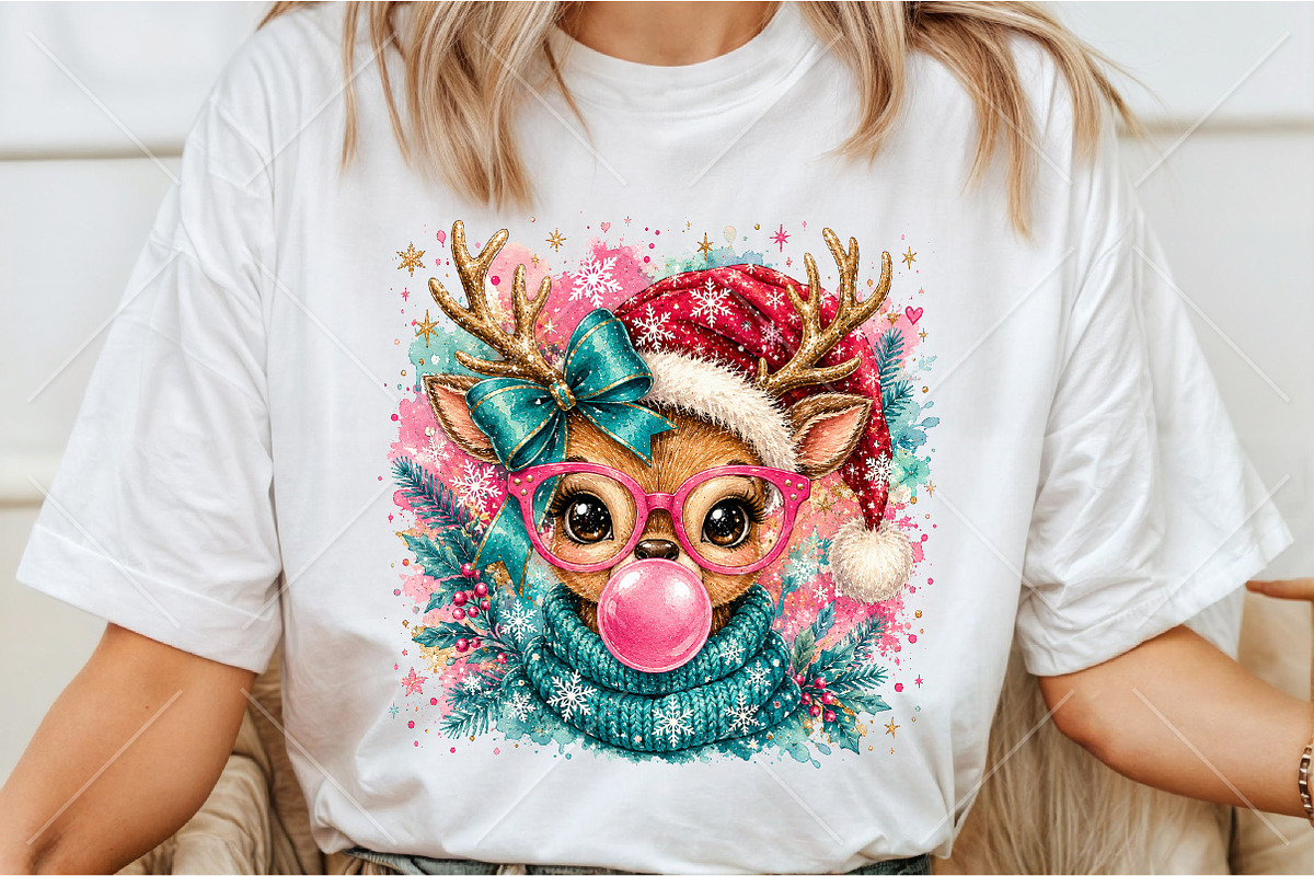 Pink Bubblegum Reindeer Christmas, a Seasonal Illustration by Canvas Craft (Photo 3 of 6)