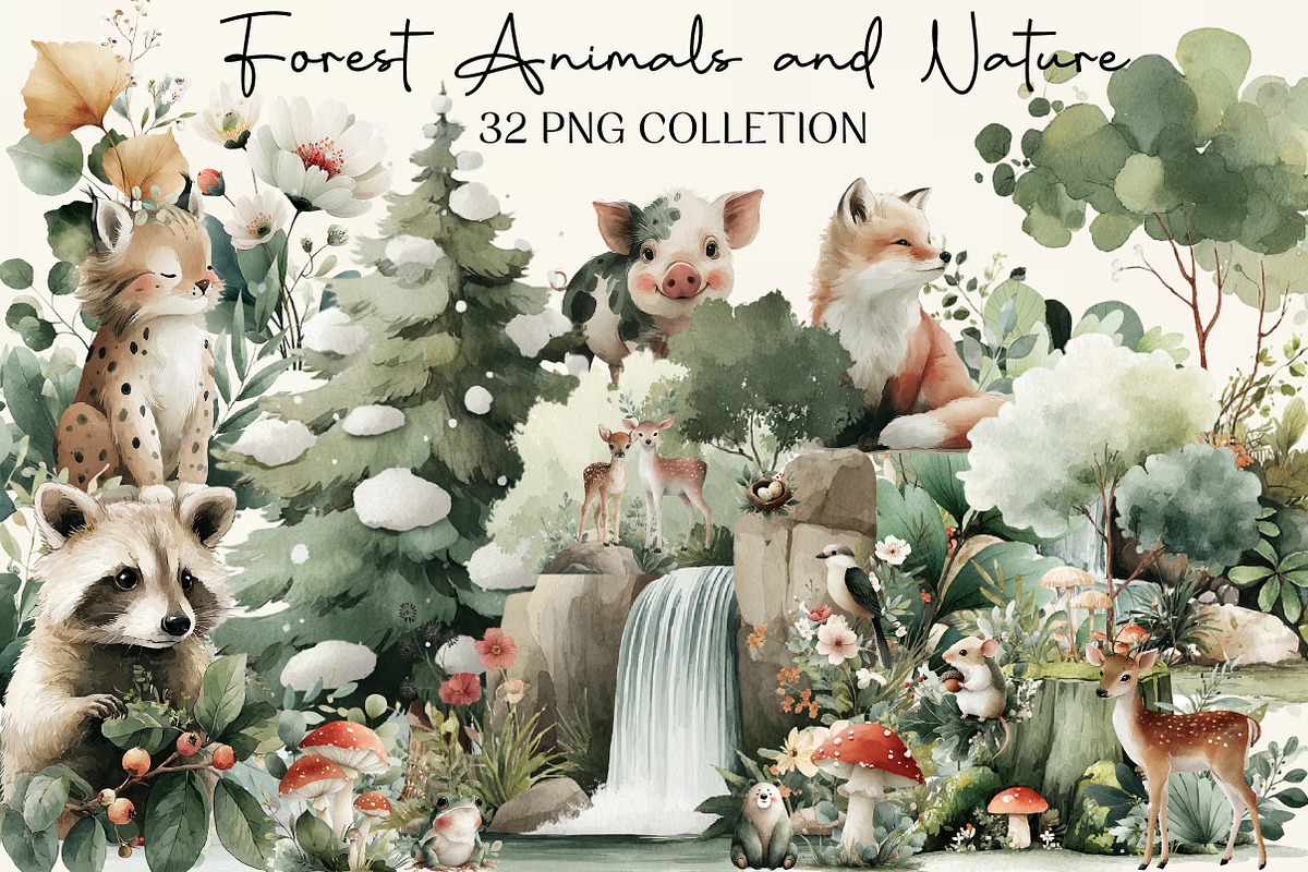 Forest Animals and Nature Clipart, an Illustration by DreamCafeArt (Photo 1 of 6)